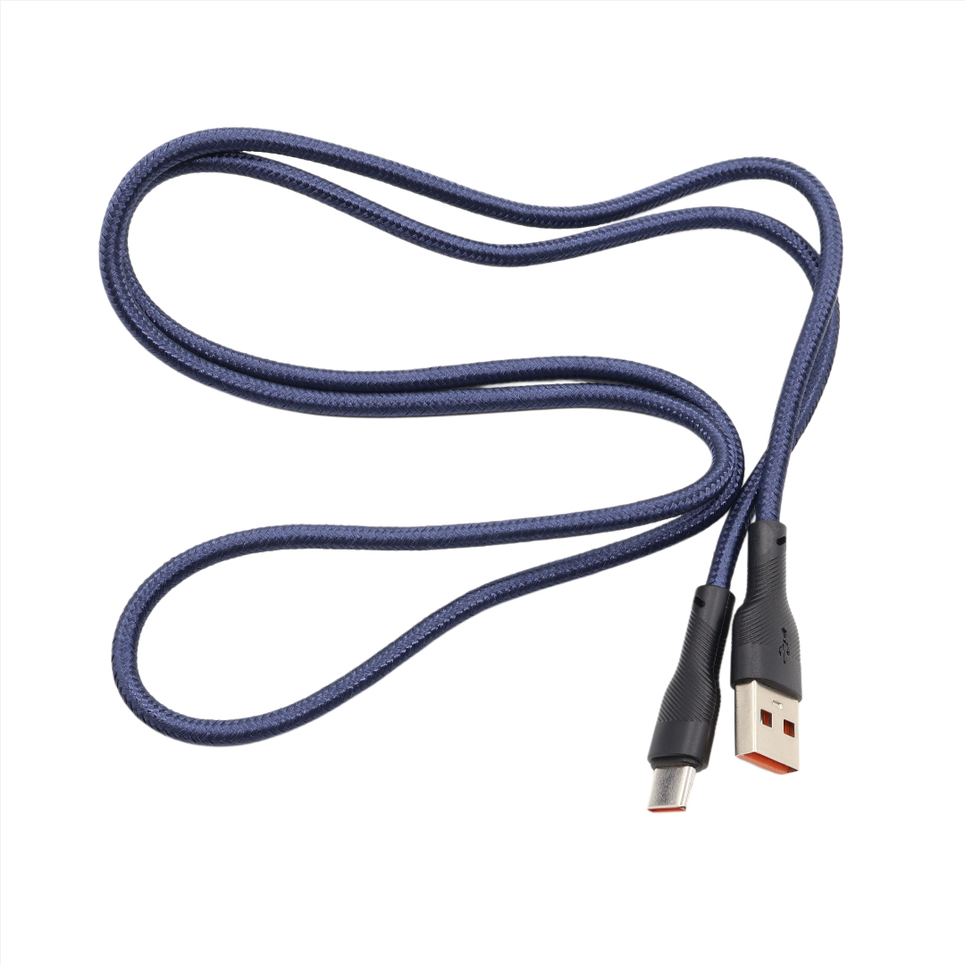 Cablu de încărcare și date Kakusiga KSC-991, 5 A, USB Type-A / USB Type-C, Fast Charging, textil împletit, 1 m - Albastru