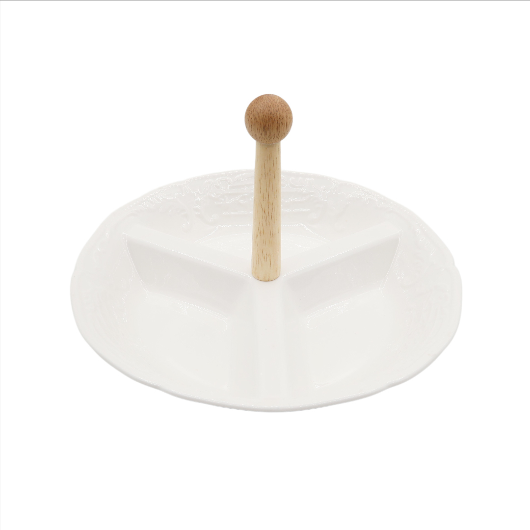 Platou pentru gustări M26-217, 3 secțiuni, ceramică, 25 x 15.5 cm