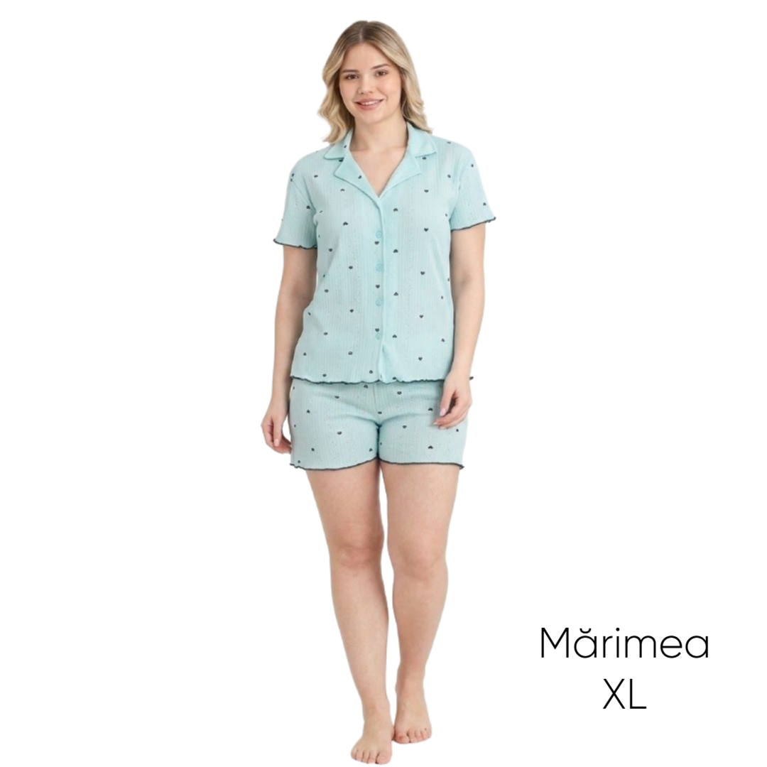 Pijama pentru dame Mirano, maiou cu șorți, 1812, mint cu inimioare negre, M-L-XL - XL