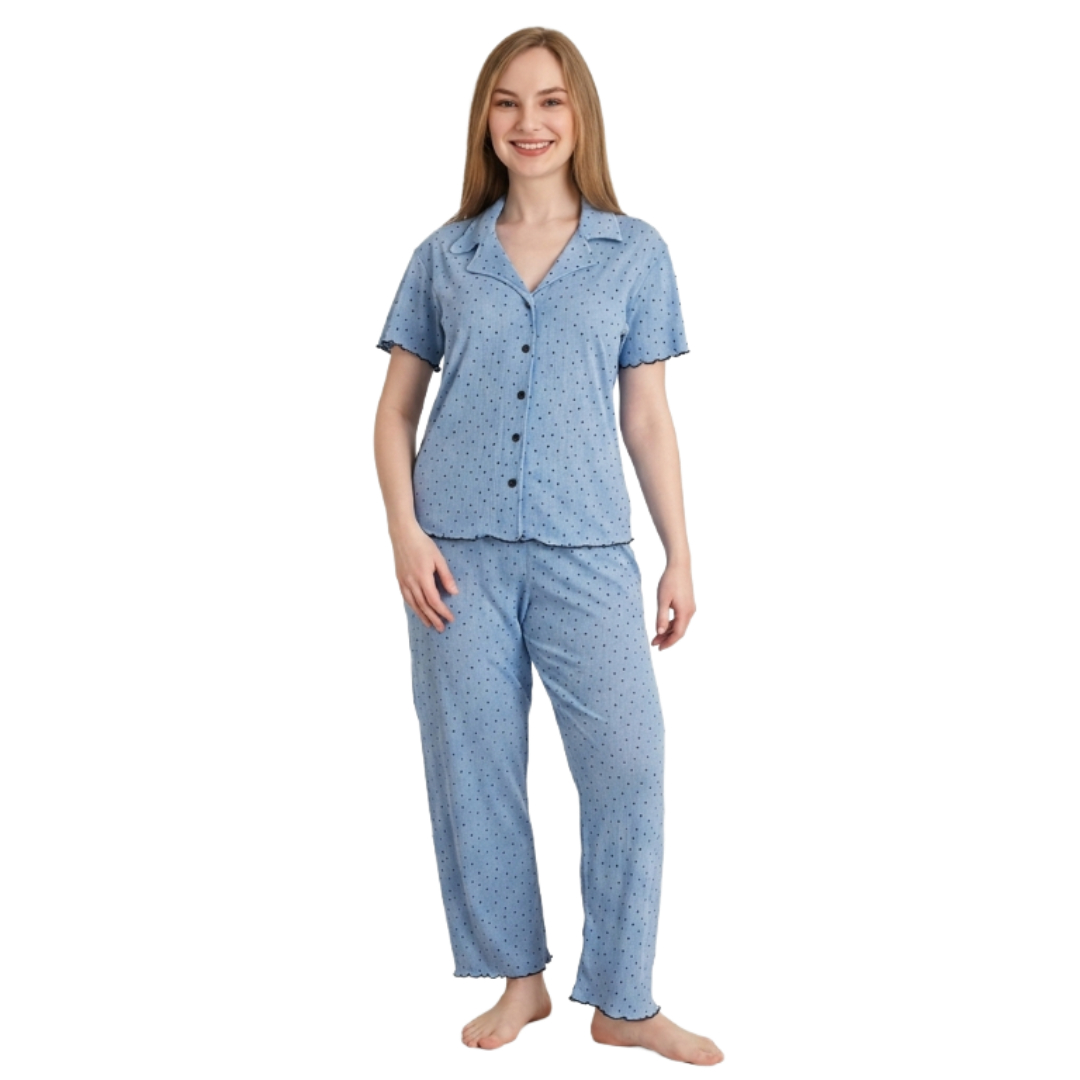 Pijama pentru dame Mirano, maiou cu pantaloni, 1710, albastră cu puncte negre, M-L-XL