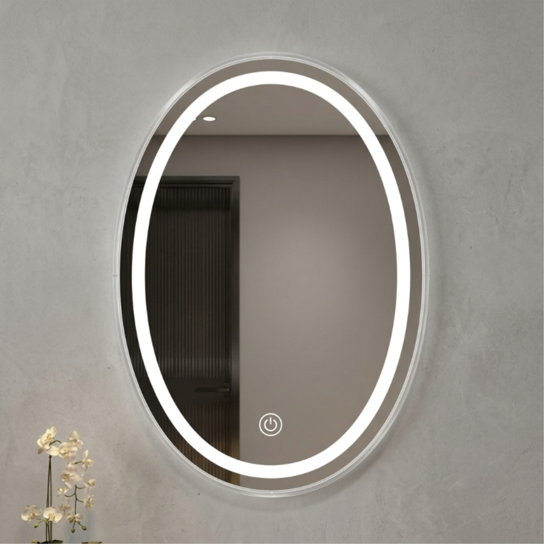 Oglindă cu iluminare LED, M24-190, ovală, 60 x 40 cm, pe perete - Argintiu