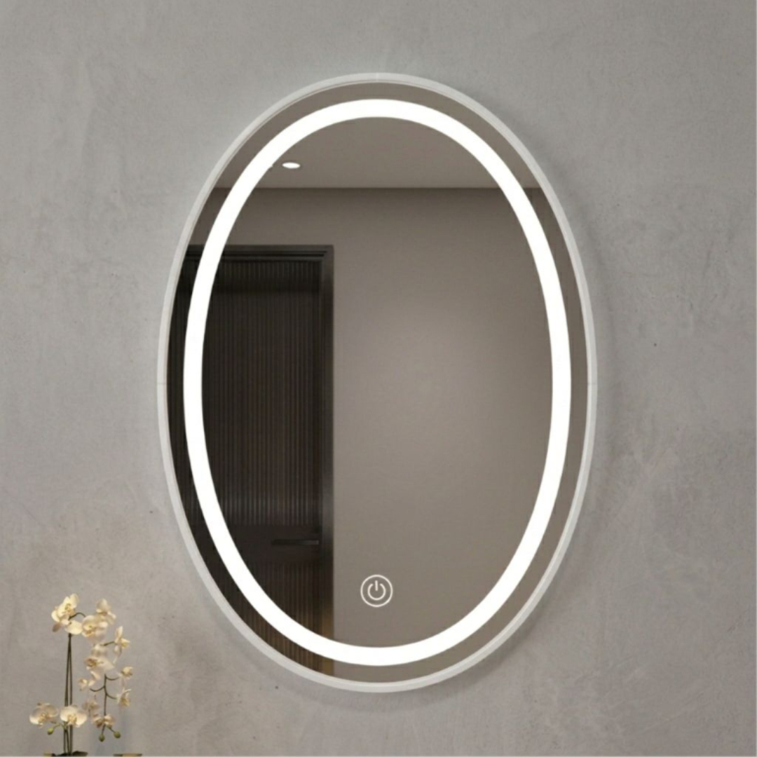 Oglindă cu iluminare LED, M24-190, ovală, 60 x 40 cm, pe perete - Alb