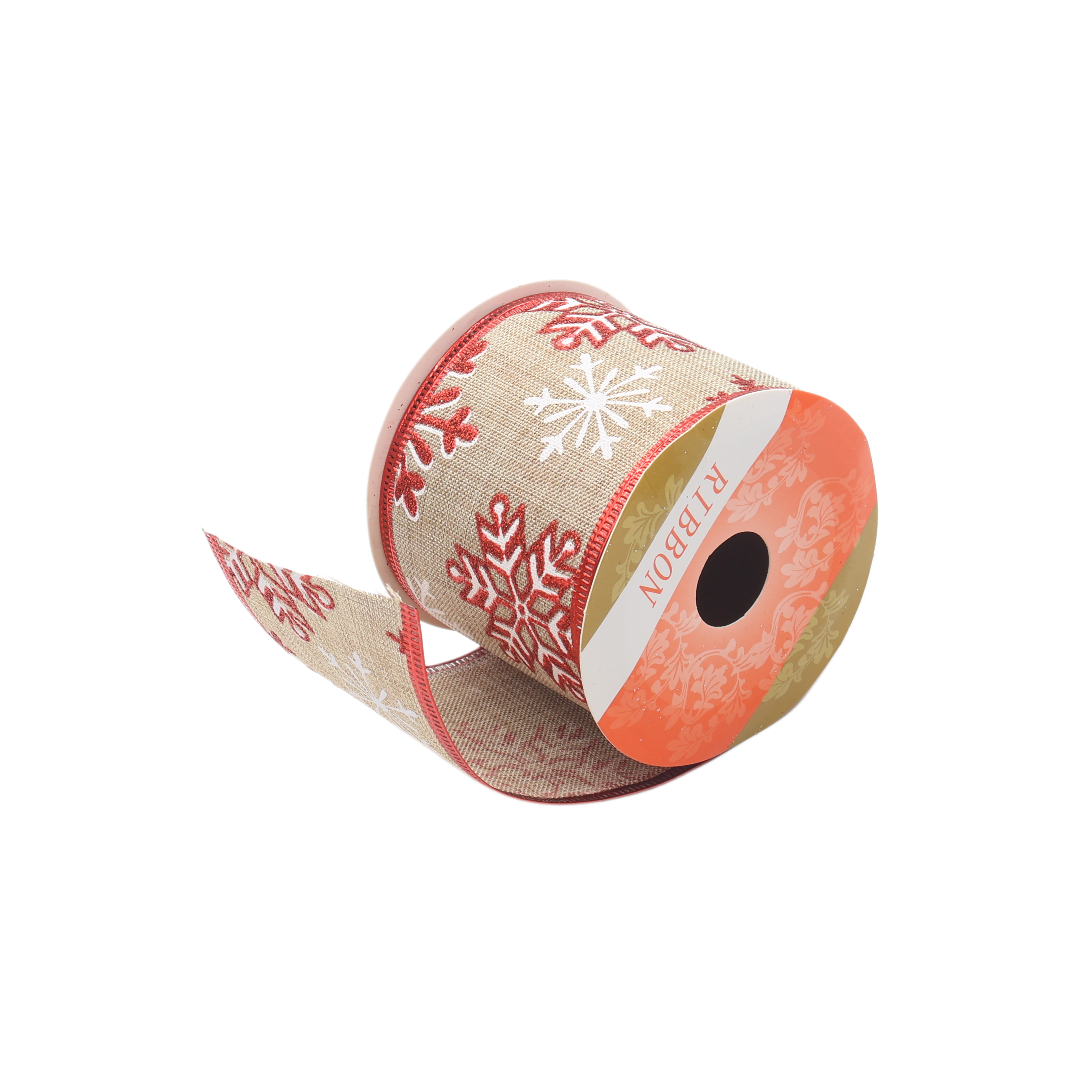 Bandă decorativă de Crăciun M23-114, bej - Fulg de zăpadă