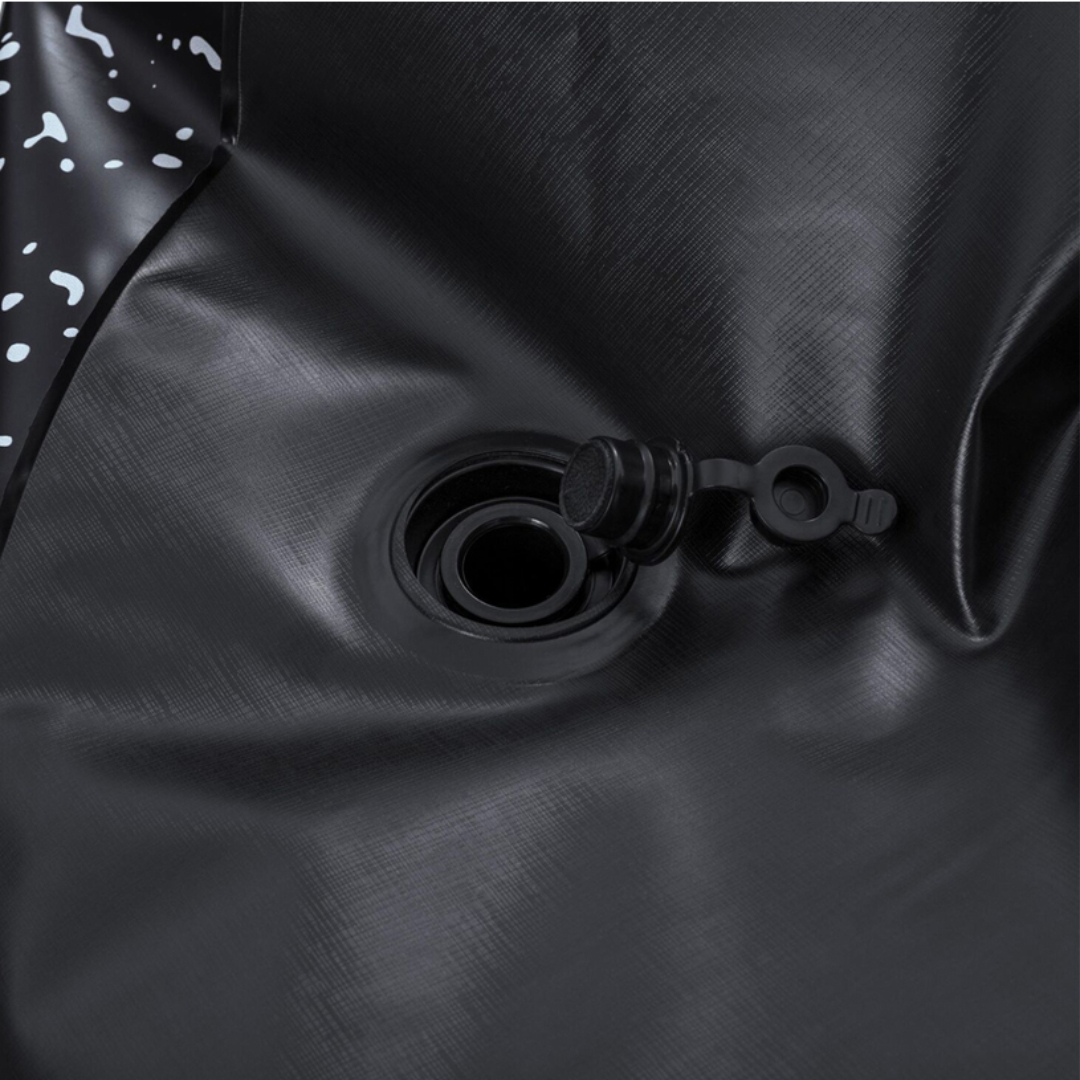 Fotoliu gonflabil M25-92, interior și aer liber, PVC,  1.12 m x 1.12 m x 66 cm, negru cu imprimeu pestriț alb, greutatea maximală 100 kg - thumbs image 2