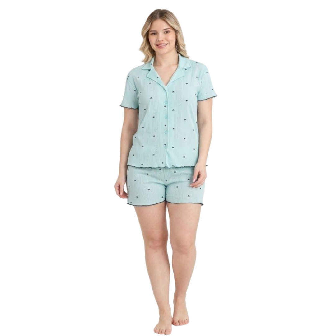 Pijama pentru dame Mirano, maiou cu șorți, 1812, mint cu inimioare negre, M-L-XL