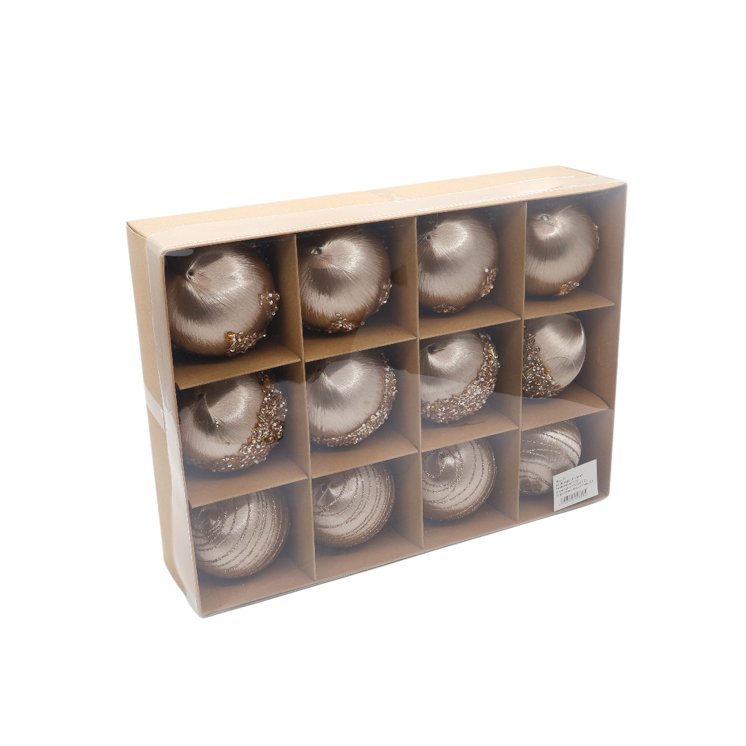 Set 12 buc. globuri decorative M23-91, catifea, multicolor - Bej