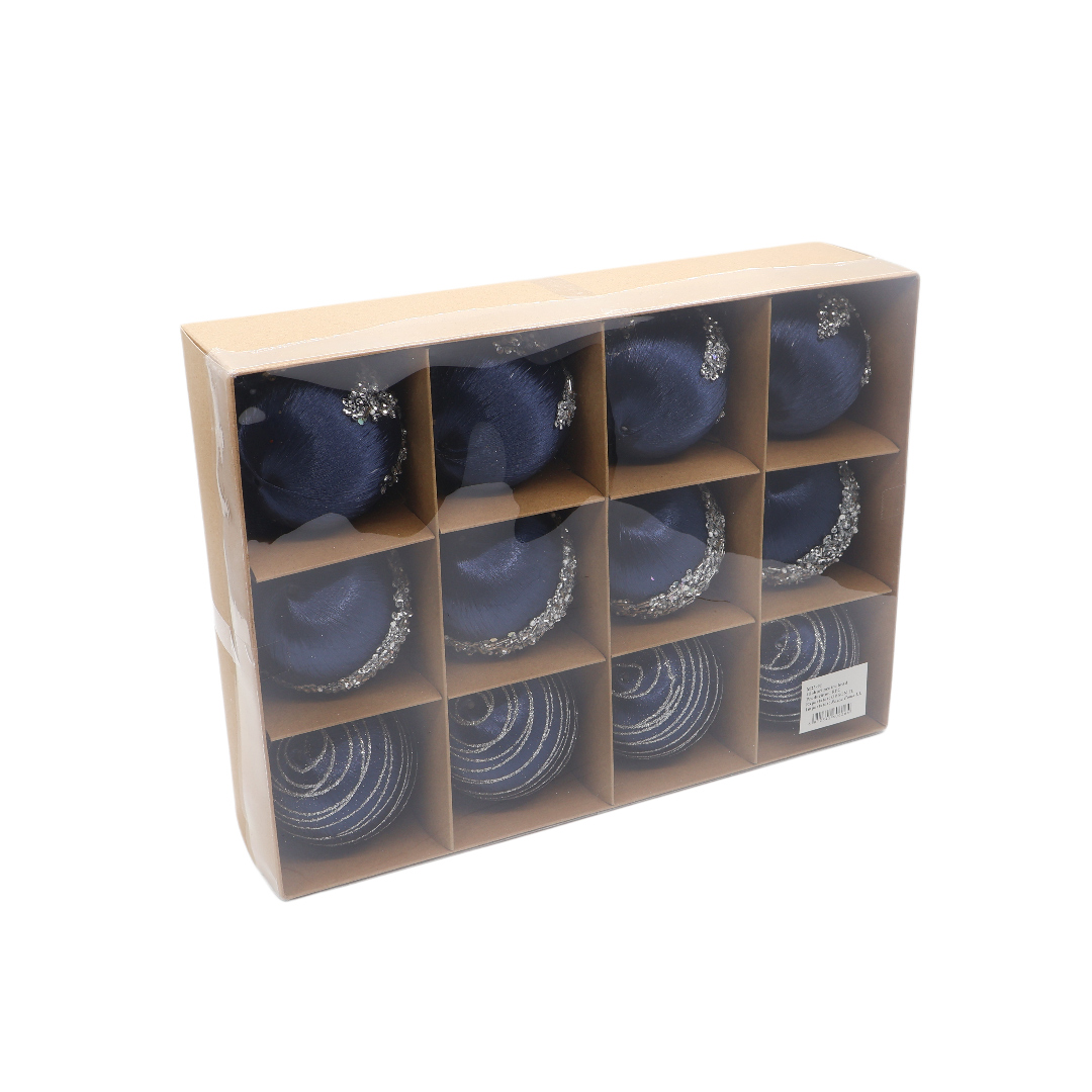Set 12 buc. globuri decorative M23-91, catifea, multicolor - Albastru închis