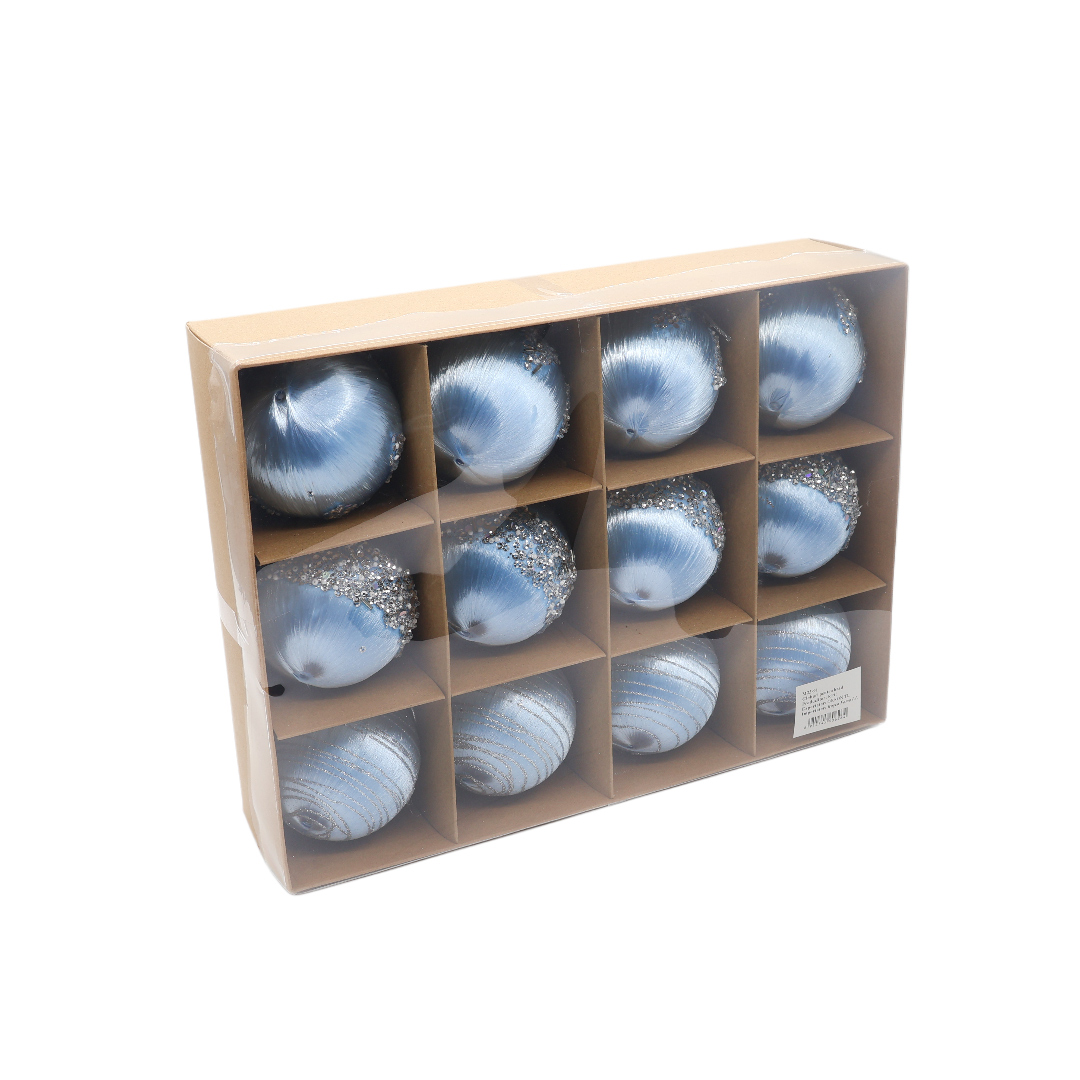 Set 12 buc. globuri decorative M23-91, catifea, multicolor - Albastru deschis