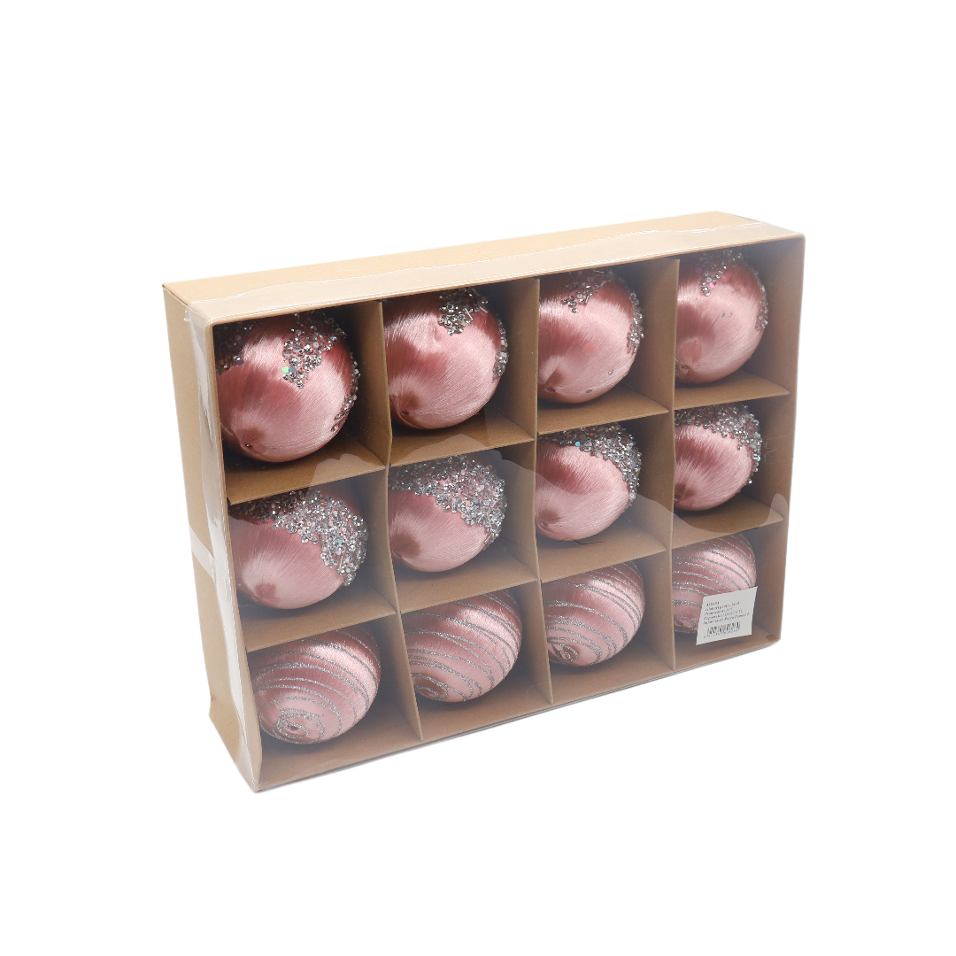 Set 12 buc. globuri decorative M23-91, catifea, multicolor - Roz deschis