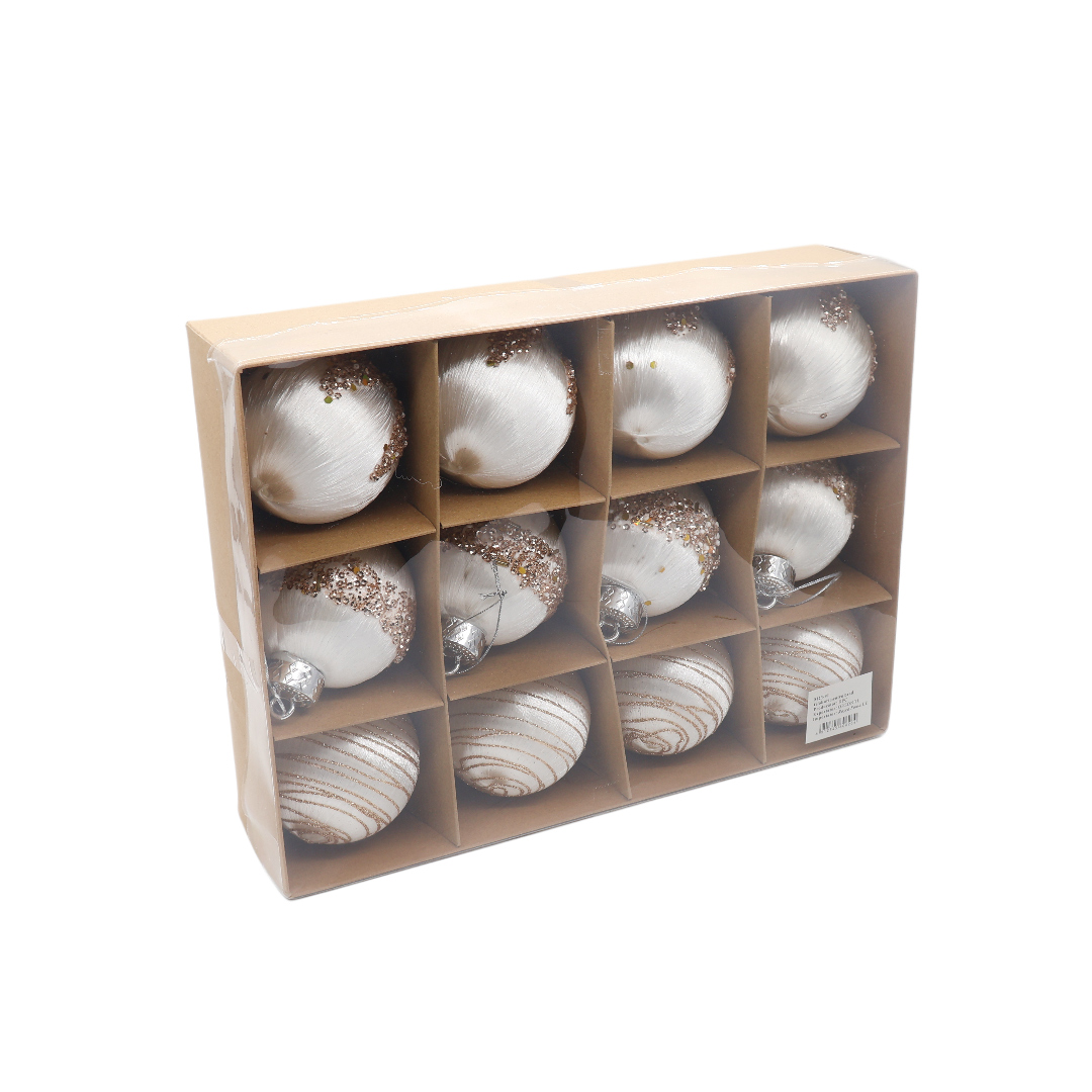 Set 12 buc. globuri decorative M23-91, catifea, multicolor - Alb