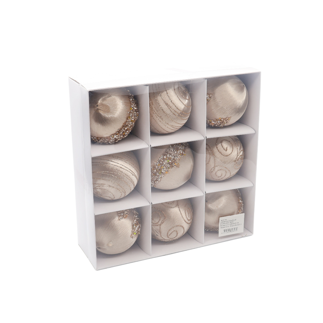 Set 9 buc. globuri decorative M23-92, catifea, multicolor - Bej