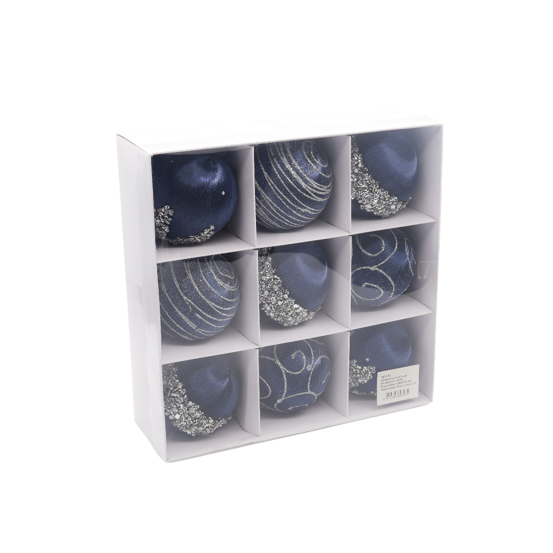 Set 9 buc. globuri decorative M23-92, catifea, multicolor - Albastru închis