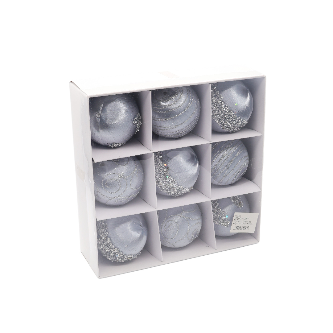 Set 9 buc. globuri decorative M23-92, catifea, multicolor - Gri