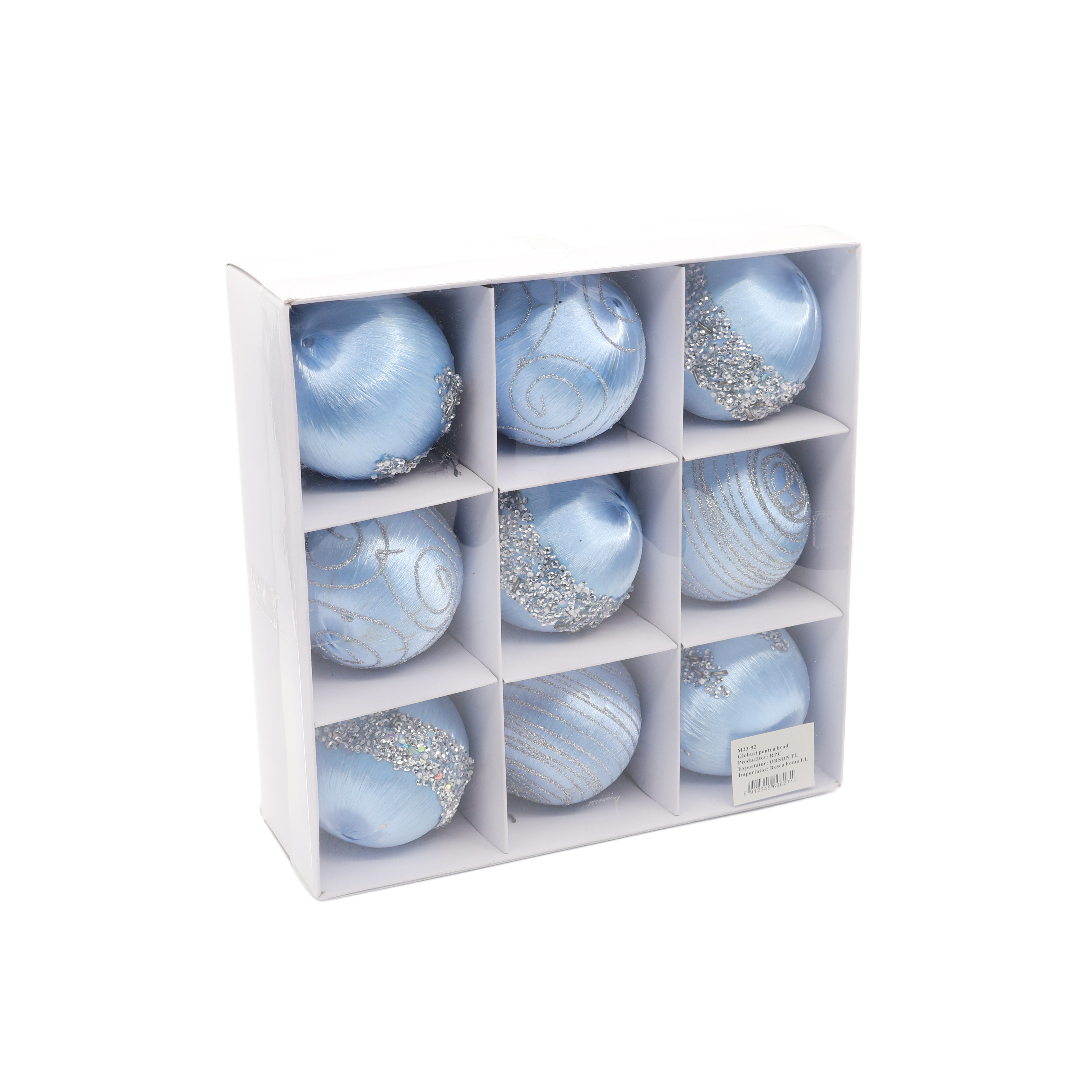 Set 9 buc. globuri decorative M23-92, catifea, multicolor - Albastru deschis