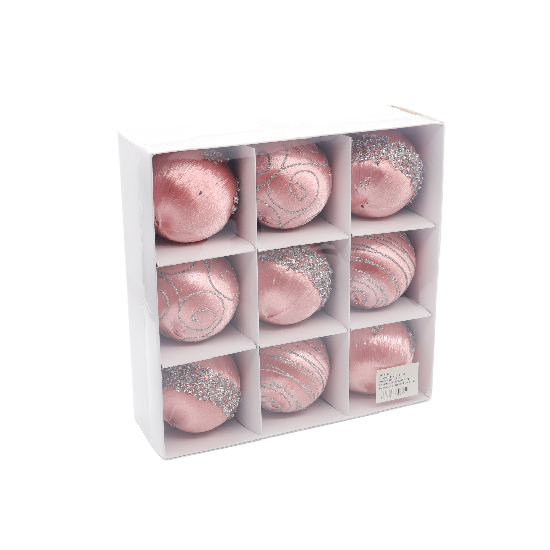 Set 9 buc. globuri decorative M23-92, catifea, multicolor - Roz deschis