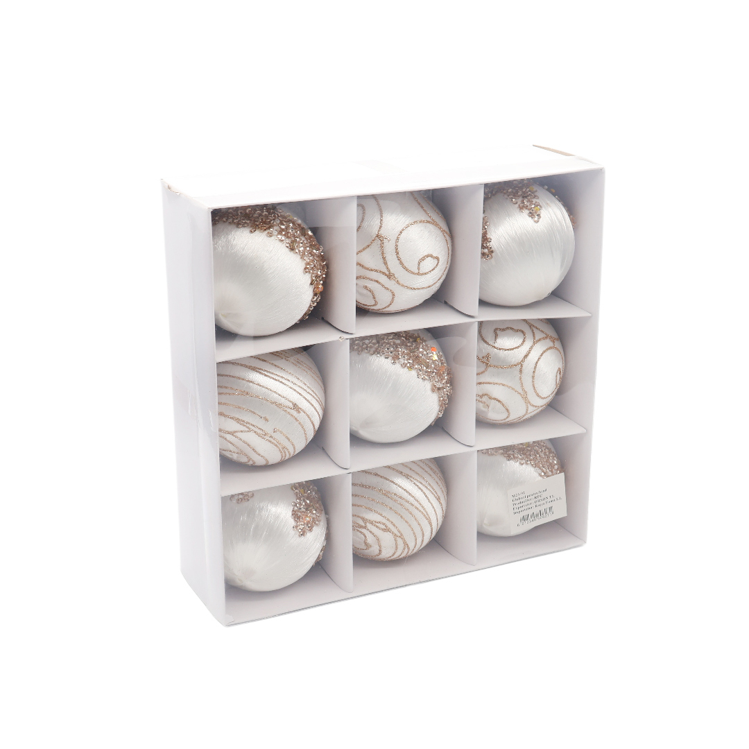 Set 9 buc. globuri decorative M23-92, catifea, multicolor - Alb