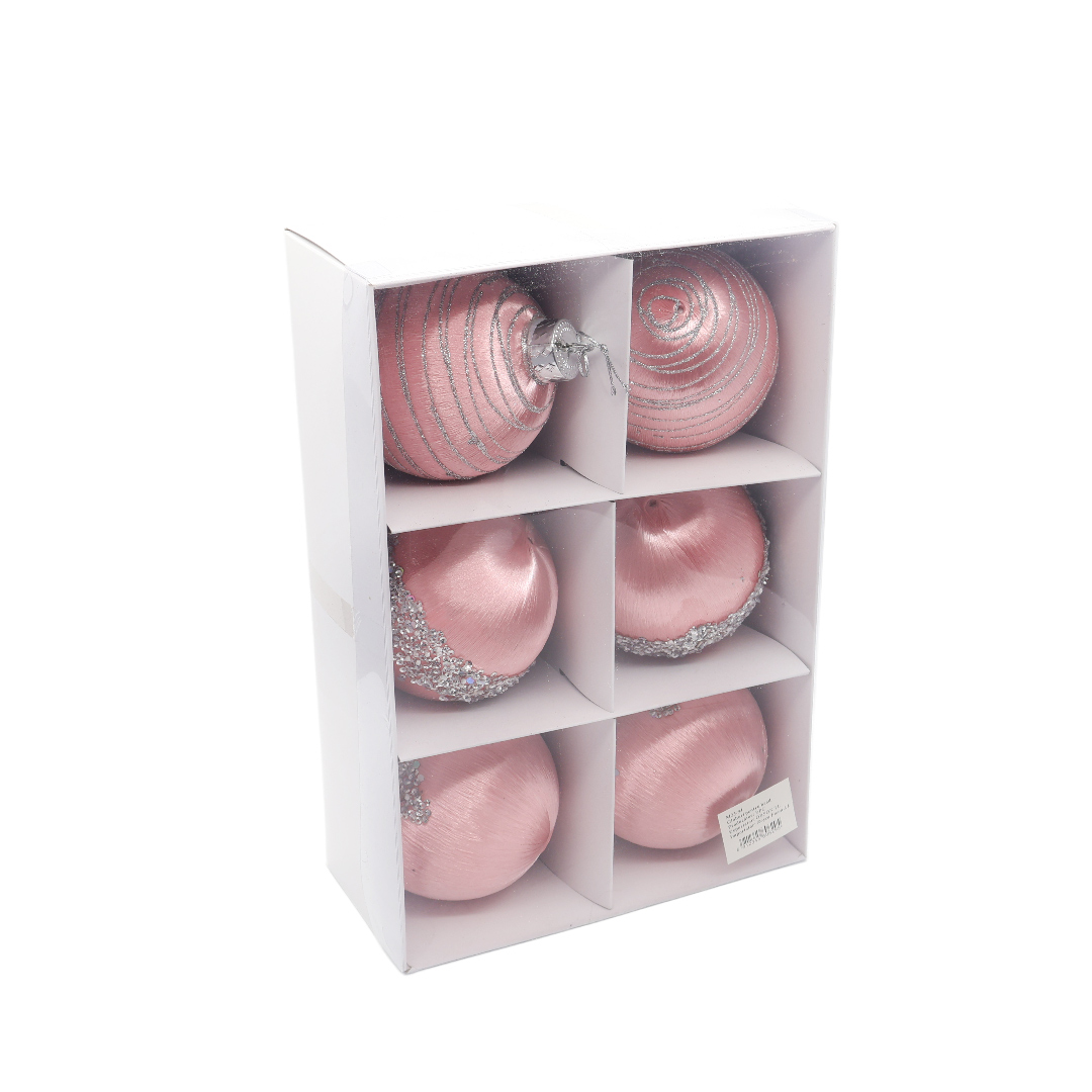 Set 6 buc. globuri decorative M23-94, catifea, multicolor - Roz deschis
