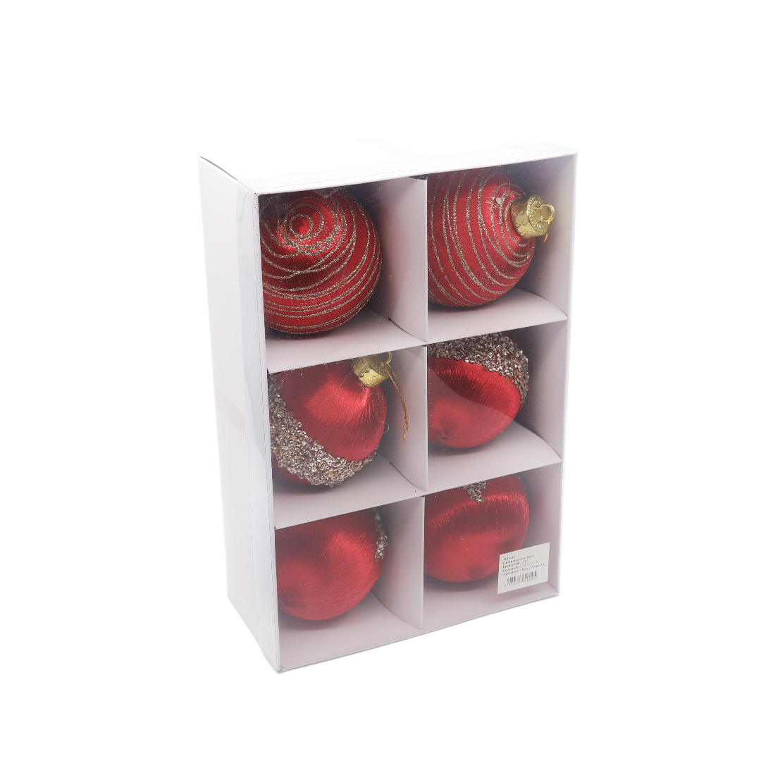 Set 6 buc. globuri decorative M23-94, catifea, multicolor - Roşu