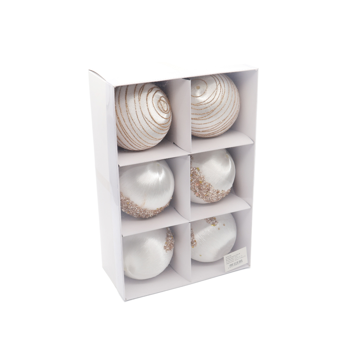 Set 6 buc. globuri decorative M23-94, catifea, multicolor - Alb