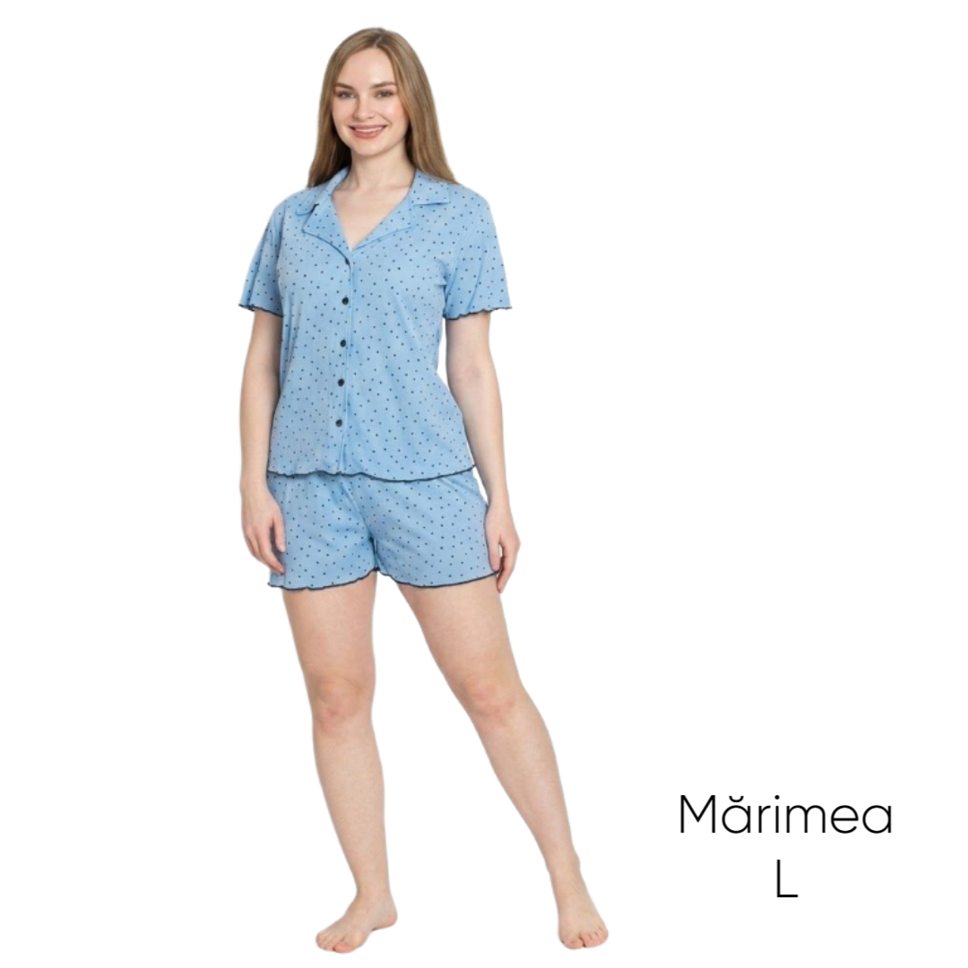 Pijama pentru dame Mirano, maiou cu șorți, 1808, albastru cu buline negre, M-L-XL - thumbs image 1