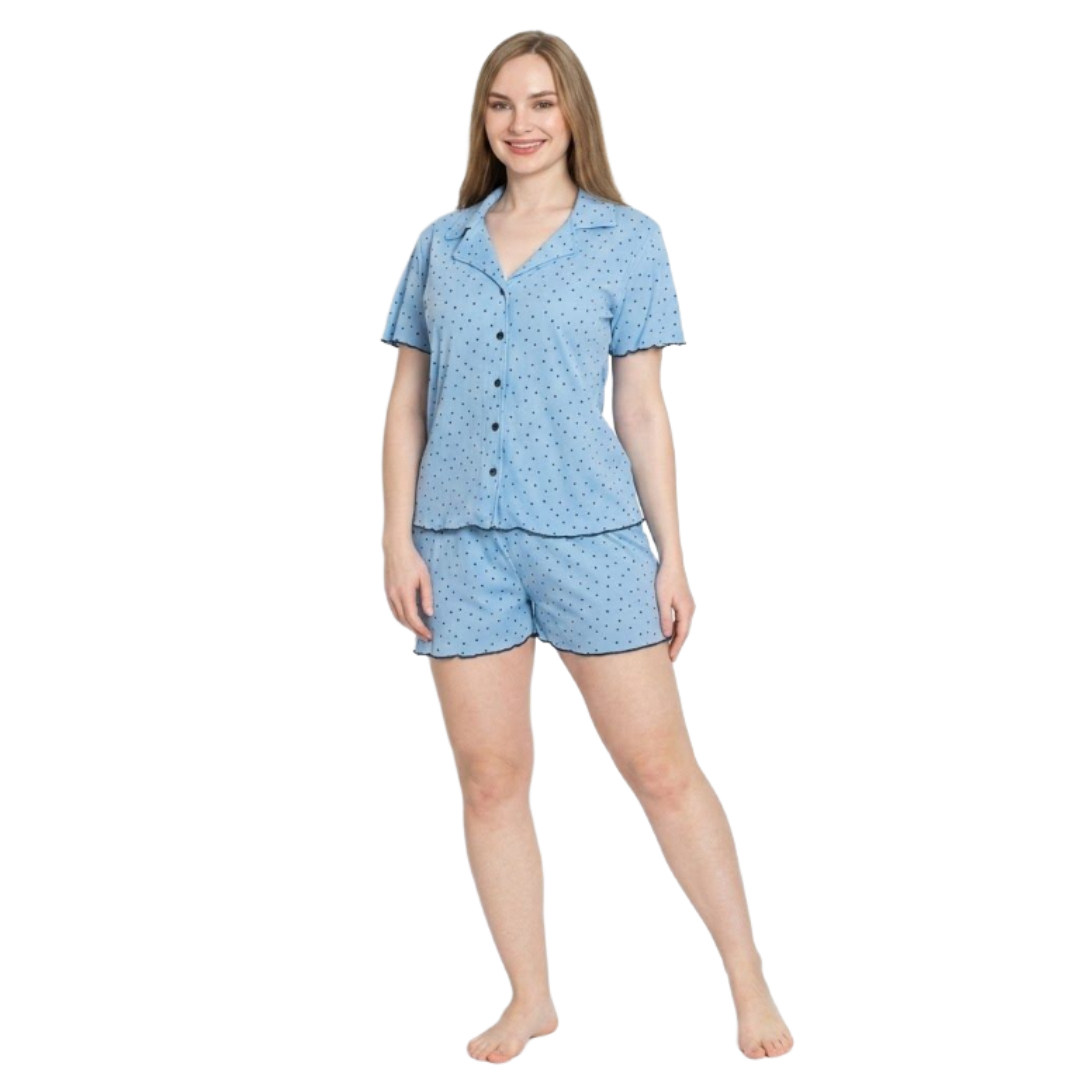 Pijama pentru dame Mirano, maiou cu șorți, 1808, albastru cu buline negre, M-L-XL