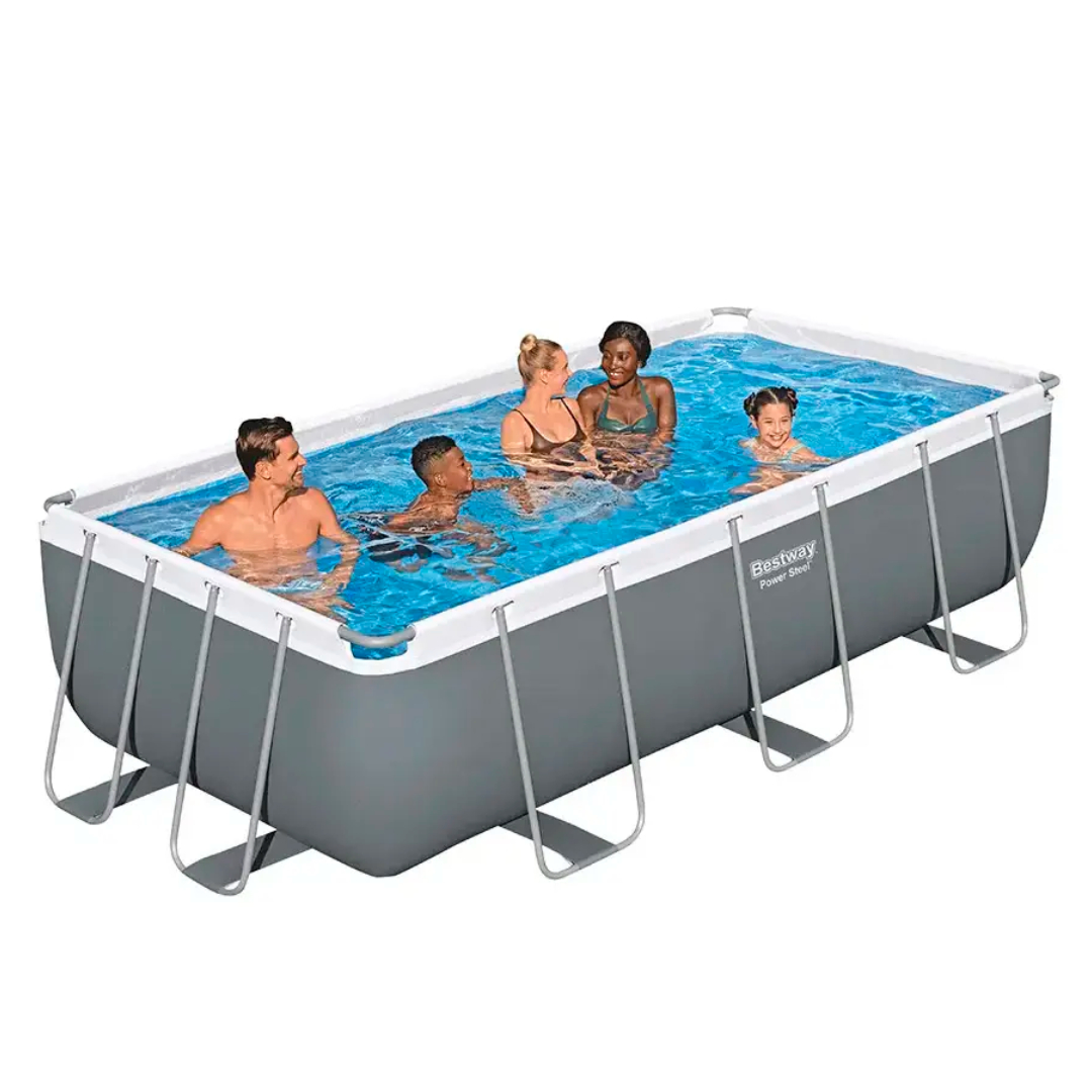 Piscină cu cadru metalic Bestway M25-66, gri, supraterană, cu pompa de filtrare + scara, 6478 L,  4.04 m x 2.01 m x 1.00 m