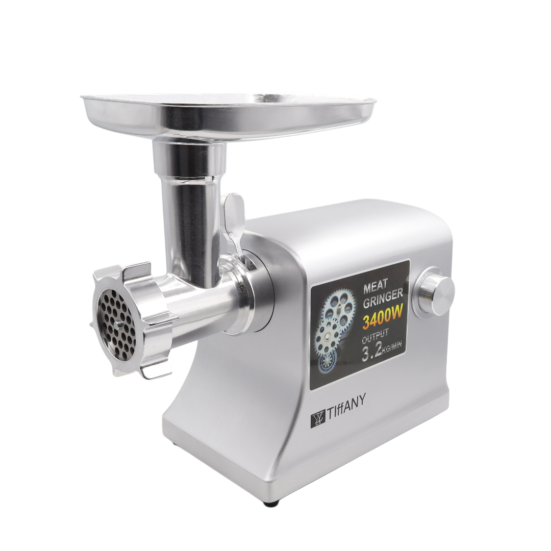 Mașină de tocat carne Tiffany TF-133, argintiu, Oțel inoxibil, funcție Reverse, Capacitatea 3.2 kg/min, 3400 W