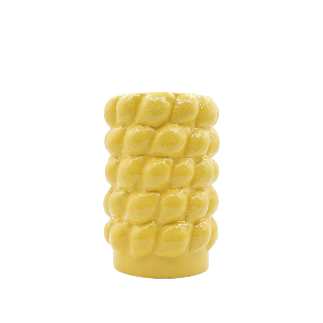 Vază pentru flori M26-329, cu lămâi, ceramică, galbenă, 19.8 x 13.5 cm