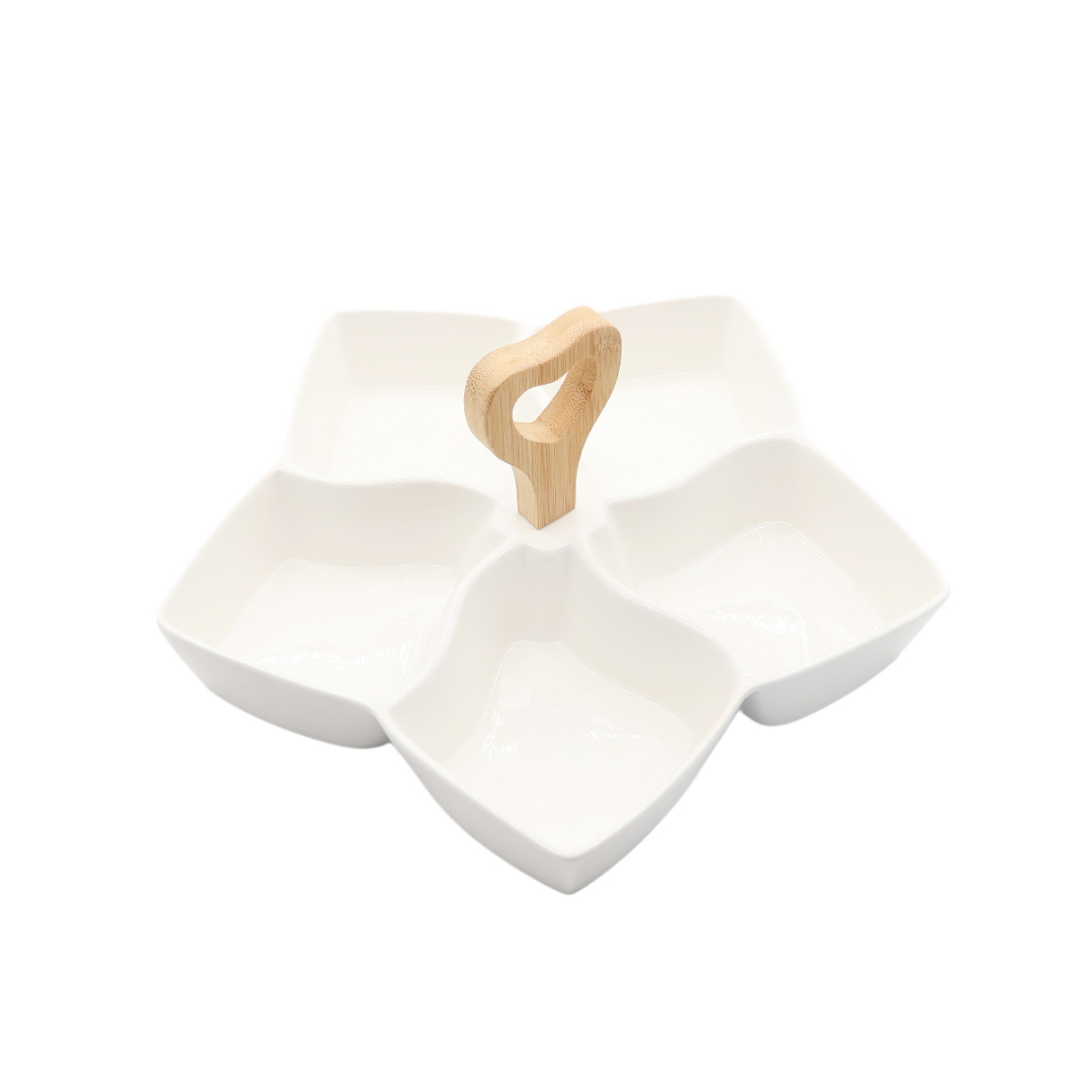 Farfurie pentru gustări M18-146, ceramică, 5 secțiuni, 28.4x27.1x13 cm