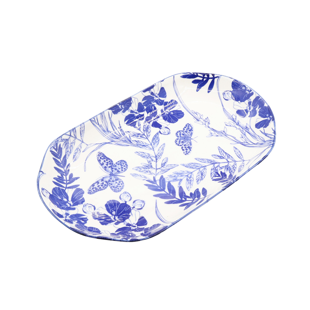 Platou de servire Gupan M16-38, ceramică, imprimeu fluturi, 32.6x19.1x4.1 cm