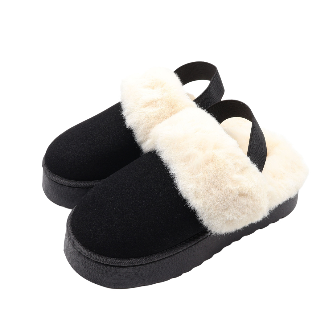 Papuci pentru dame M26-459 cu elastic și blăniță, textil Nubuc, talpa EVA, multicolor, mărimea 36 - 41 - Negru