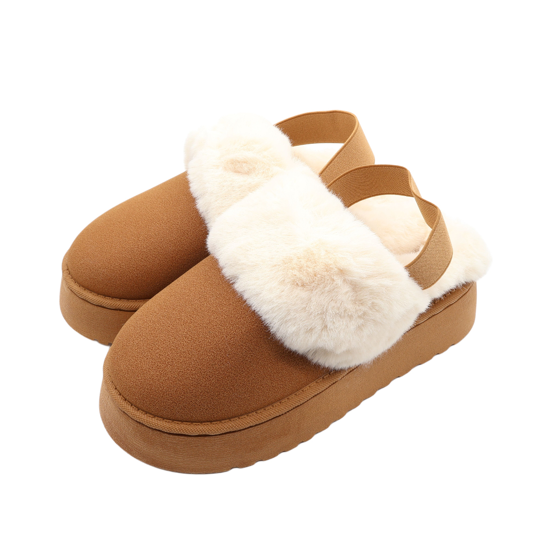 Papuci pentru dame M26-459 cu elastic și blăniță, textil Nubuc, talpa EVA, multicolor, mărimea 36 - 41 - Maro