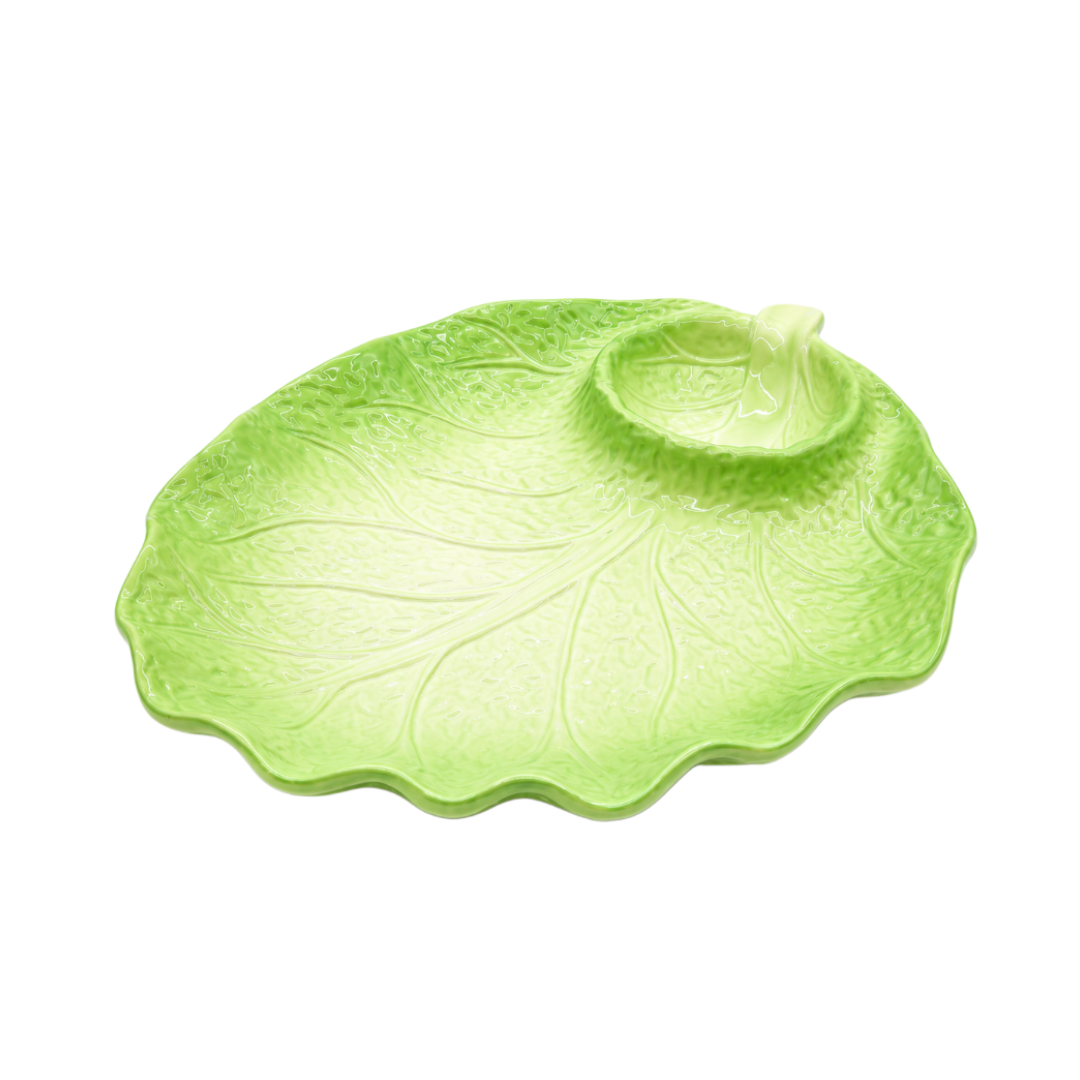 Platou de servire "Varză" M26-216, ceramică, verde, 26 x 20.5 x 3.3 cm