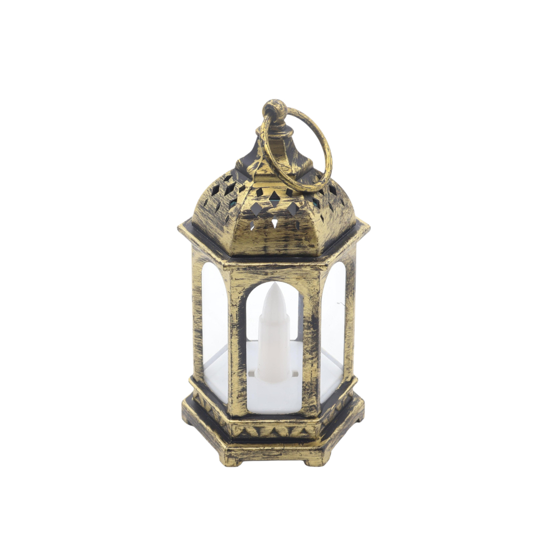 Felinar suspendat cu lumânare LED M17-445, plastic, auriu, 7.5x6.5x14 cm