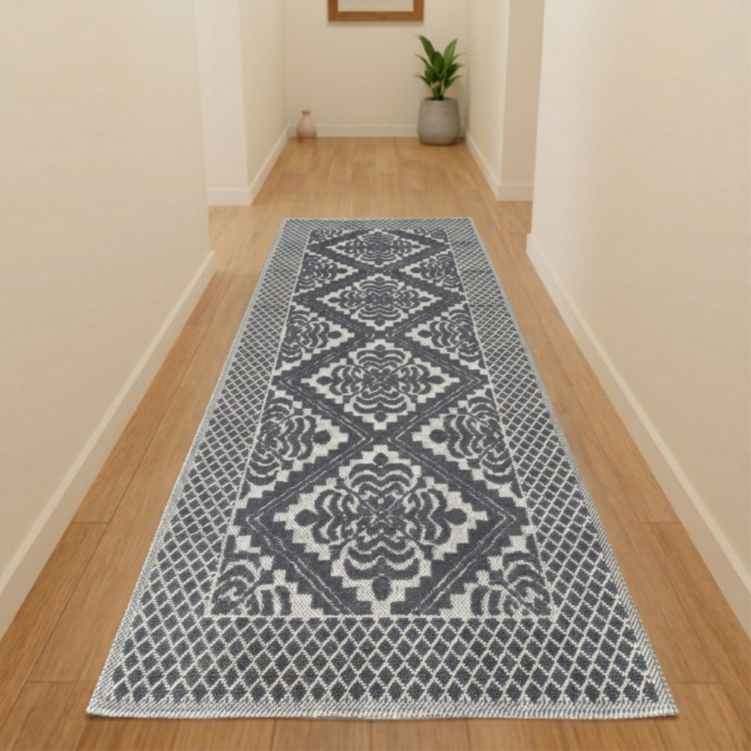 Covor din bumbac, 80 x 200 cm, Nurteks, bumbac și poliester, bej și albastru - thumbs image 4