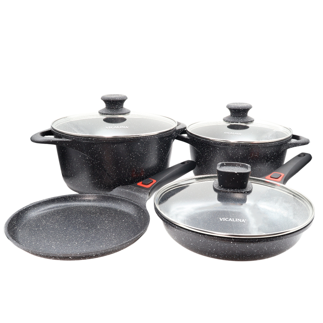 Set din 7 piese Vicalina VL-0117, acoperire ceramică, (24 cm - 4.6 L), (28 cm - 7.4 L), (22 cm - 0.55 L), (26 cm - 2.4 L)