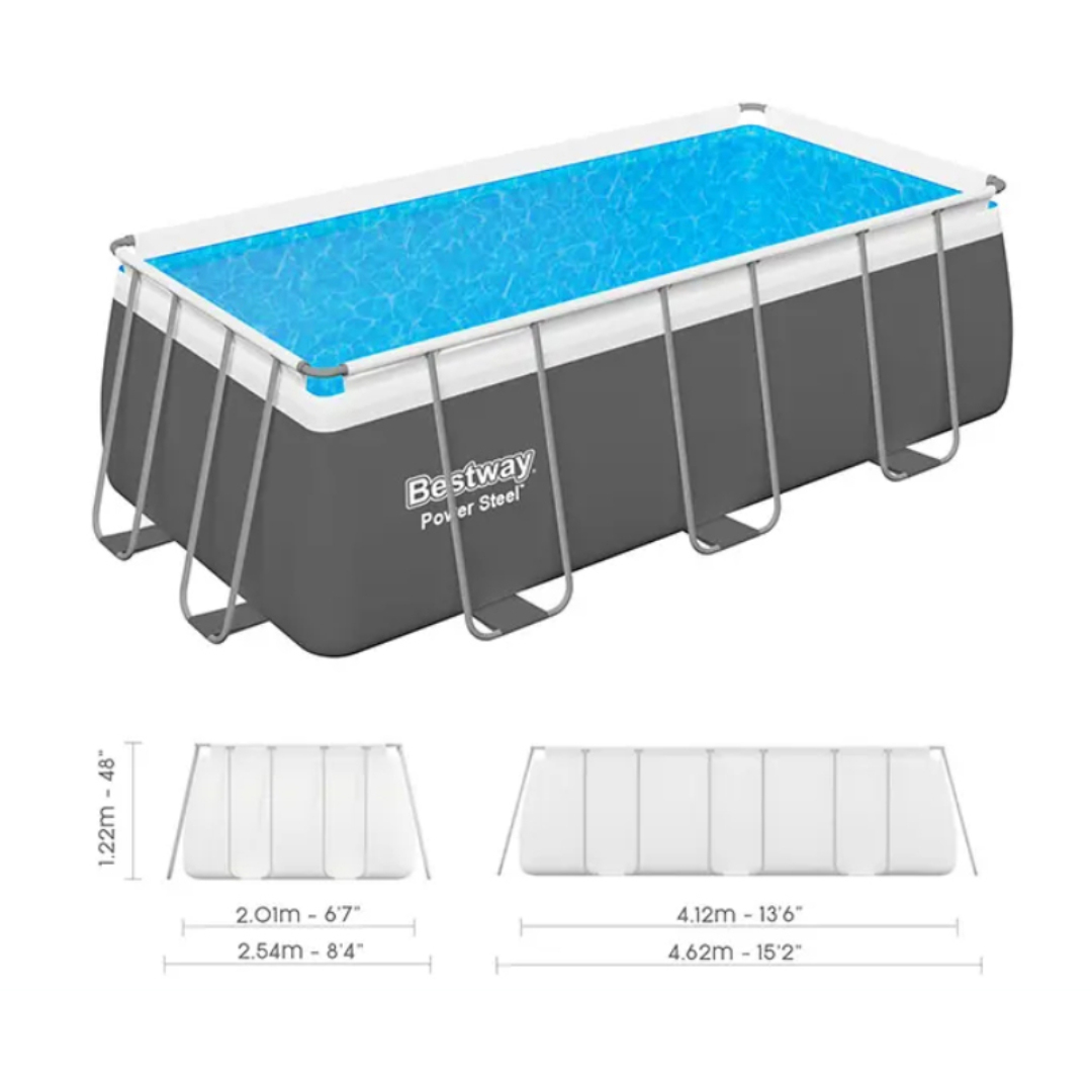 Piscină cu cadru metalic Bestway M25-65, gri, supraterană, cu pompă de filtrare + scara, 8124 L,  4.12 m x 2.01 m x 1.22 m - thumbs image 6