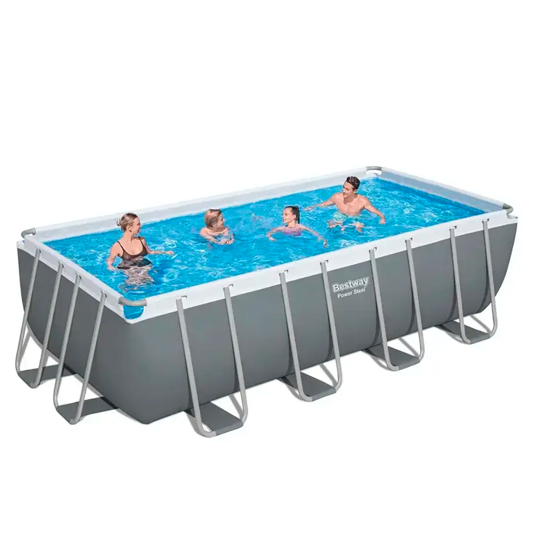 Piscină cu cadru metalic Bestway M25-68, gri, supraterană, cu pompa de filtrare + scara + prelata, 11 532 L,  4.88 m x 2.44 m x 1.22 m