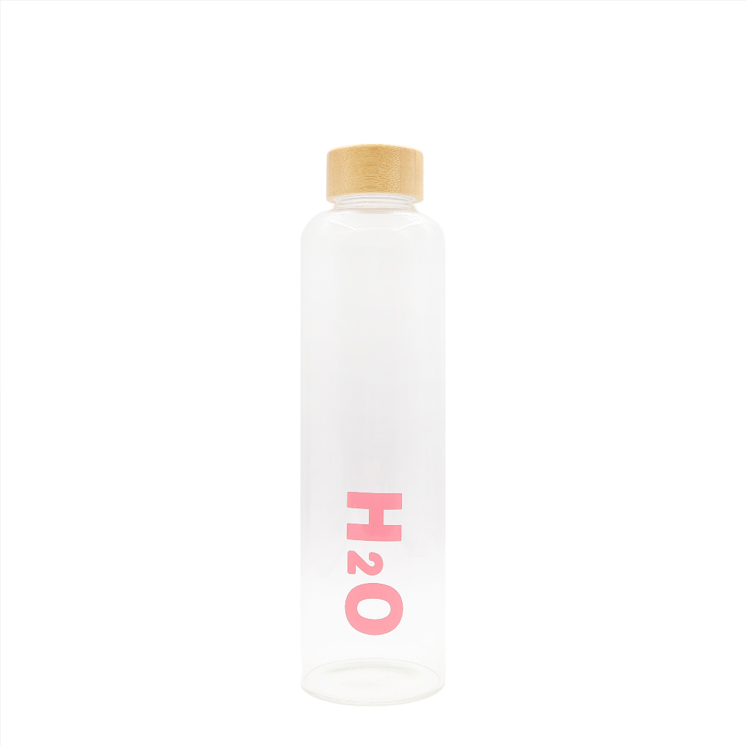Sticlă de apă cu capac bambus, M27-175, 1000 ml, imprimeu H2O