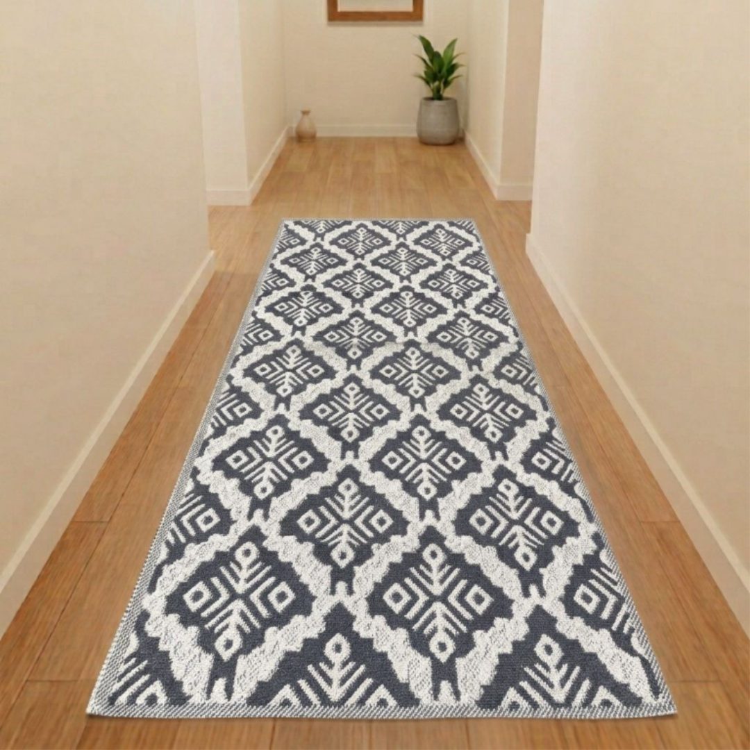 Covor din bumbac, 80 x 200 cm, Nurteks, bumbac și poliester, bej și albastru
