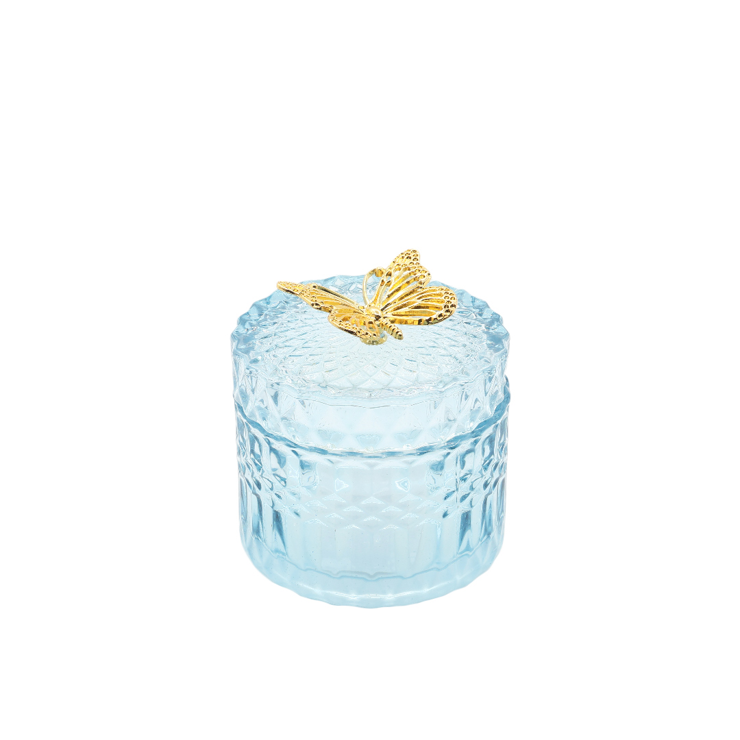 Декоративная банка "Золотая бабочка" M20-169, стекло, синий, 10.6x9 см