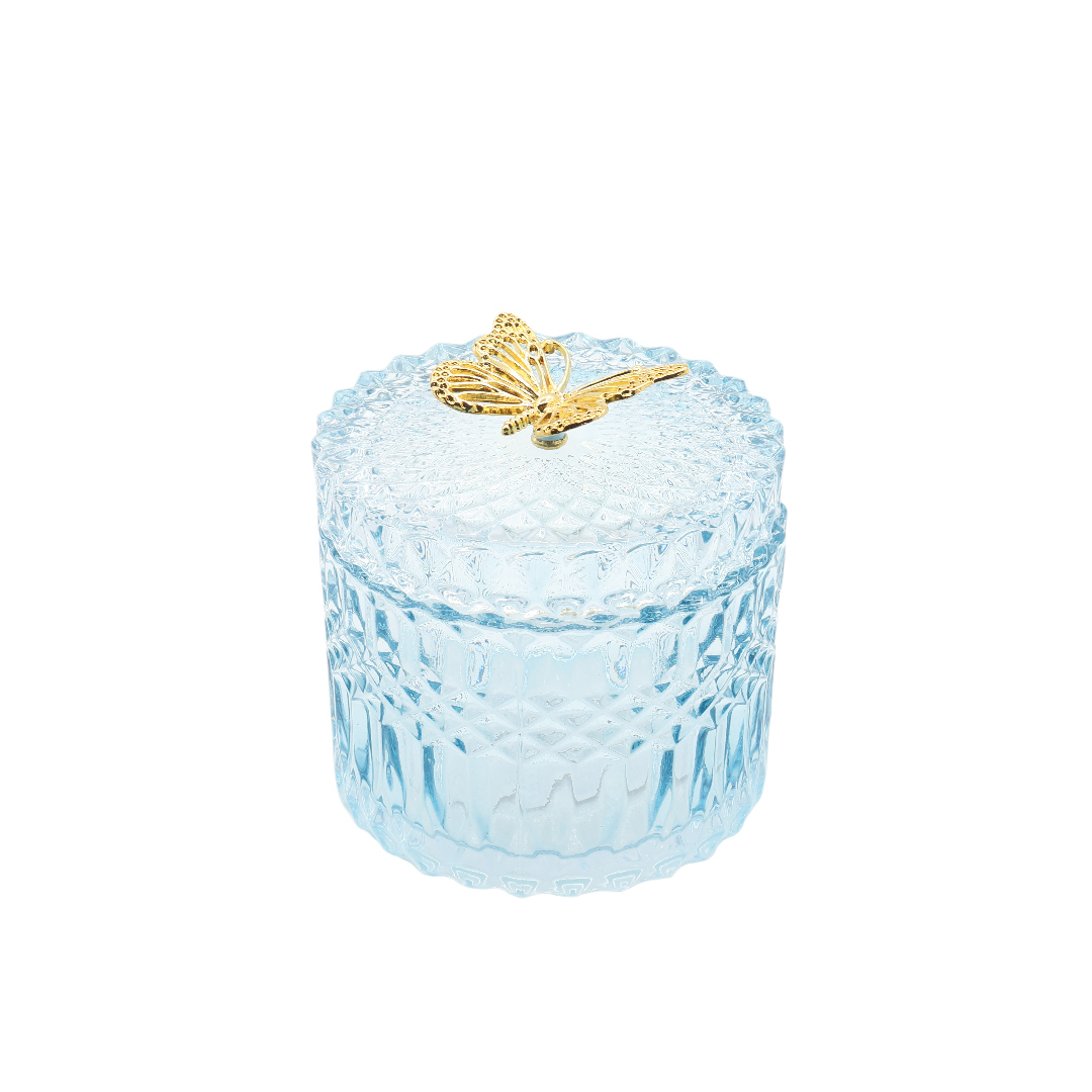 Декоративная банка "Золотая бабочка" M20-170, стекло, синий, 12.5x10.7 cm