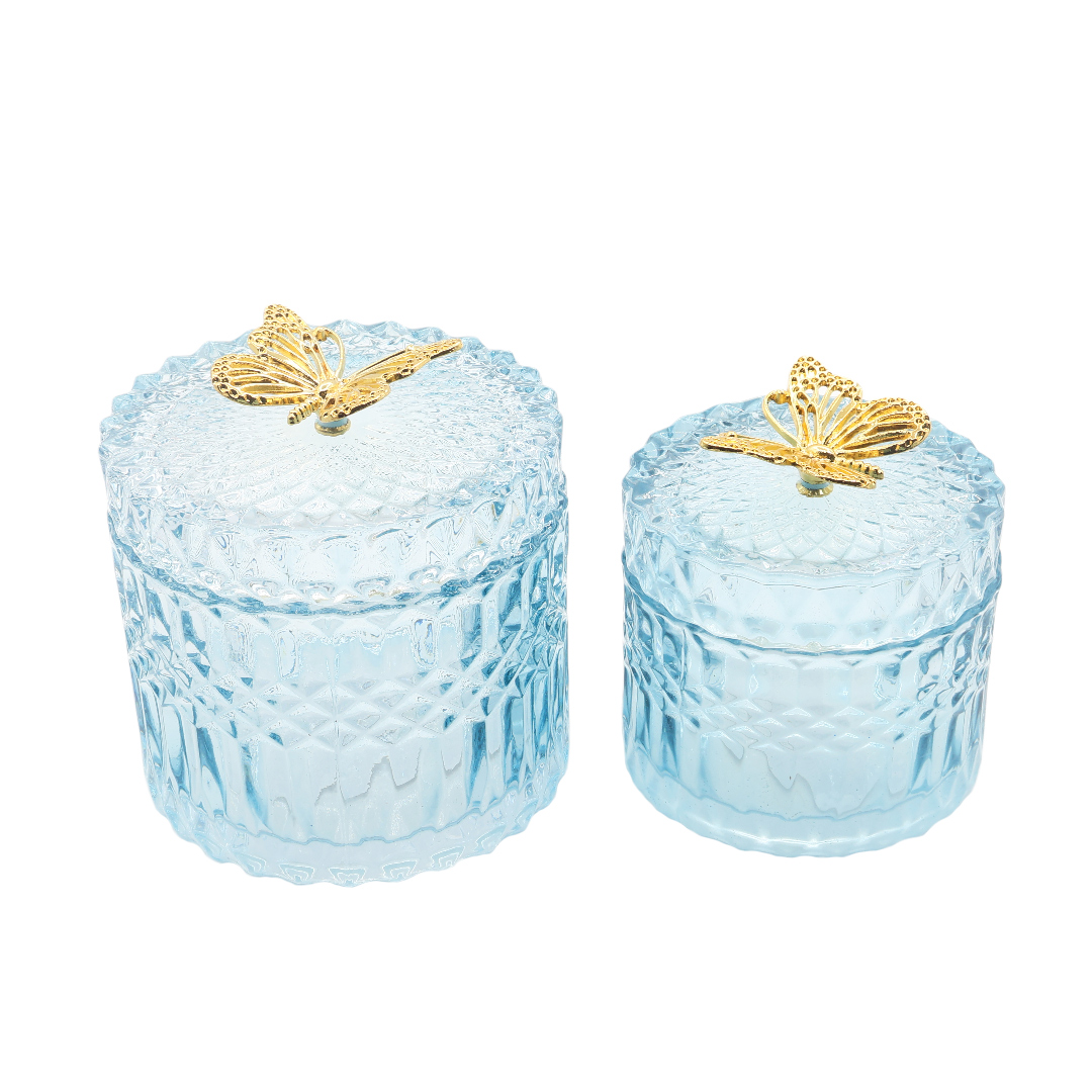 Декоративная банка "Золотая бабочка" M20-170, стекло, синий, 12.5x10.7 cm - thumbs image 3
