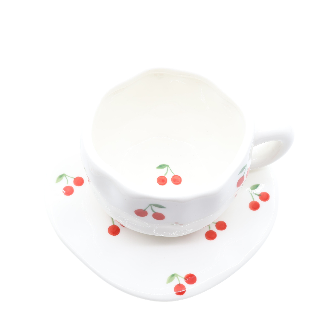 Ceașcă cu farfurie, M20-194-1, ceramică, imprimeu cireșe, 300 ml - thumbs image 2