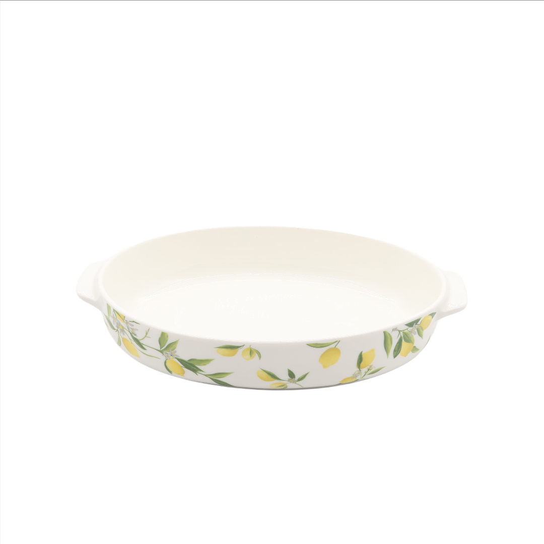 Tavă pentru copt M26-186, ceramică, imprimeu lamâie, oval, 1100 ml, 30 x 18.6 x 7 cm