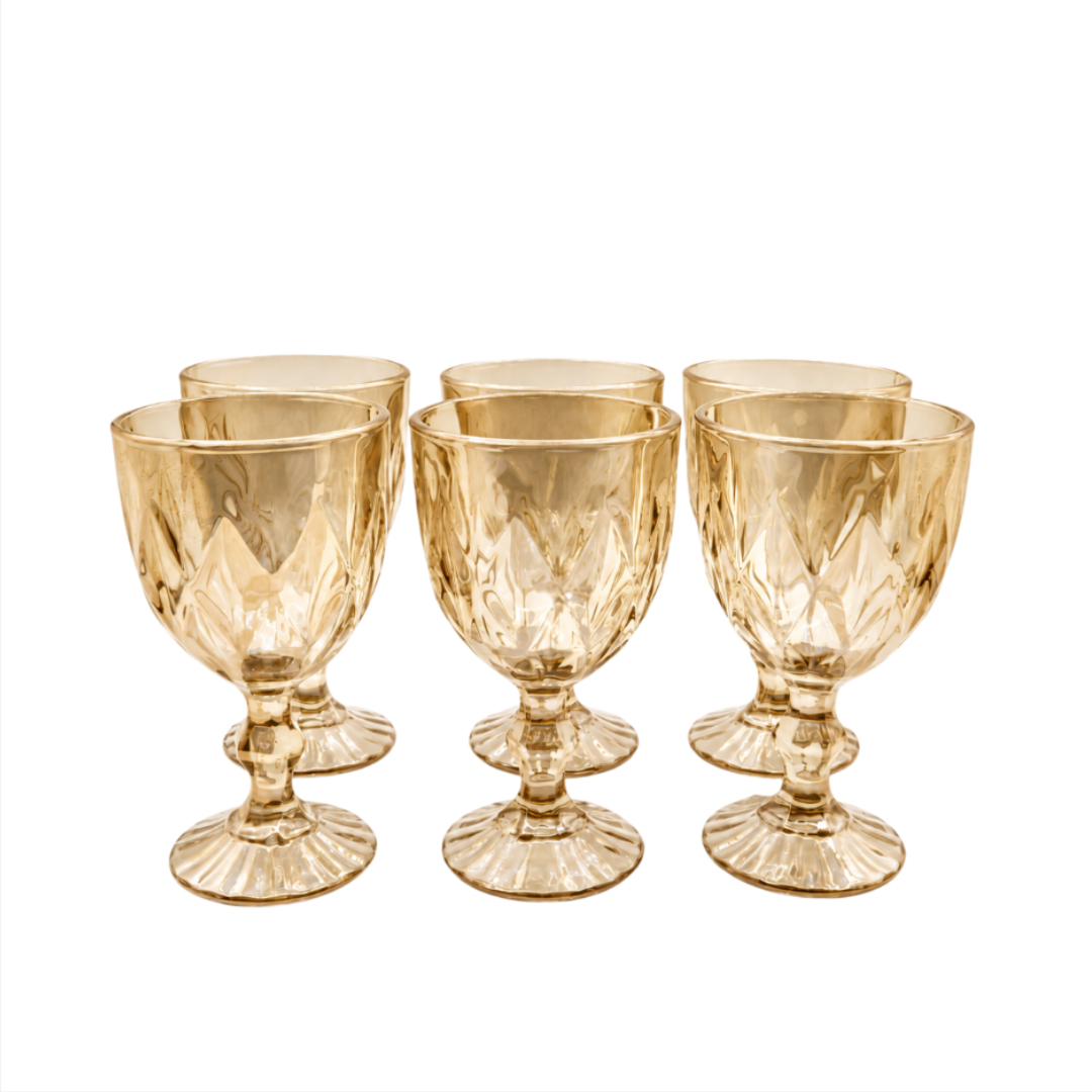 Set 6 + 6 pahare de vin și tărie, M27-174, aurii, sticlă, 300 ml, 60 ml - thumbs image 3