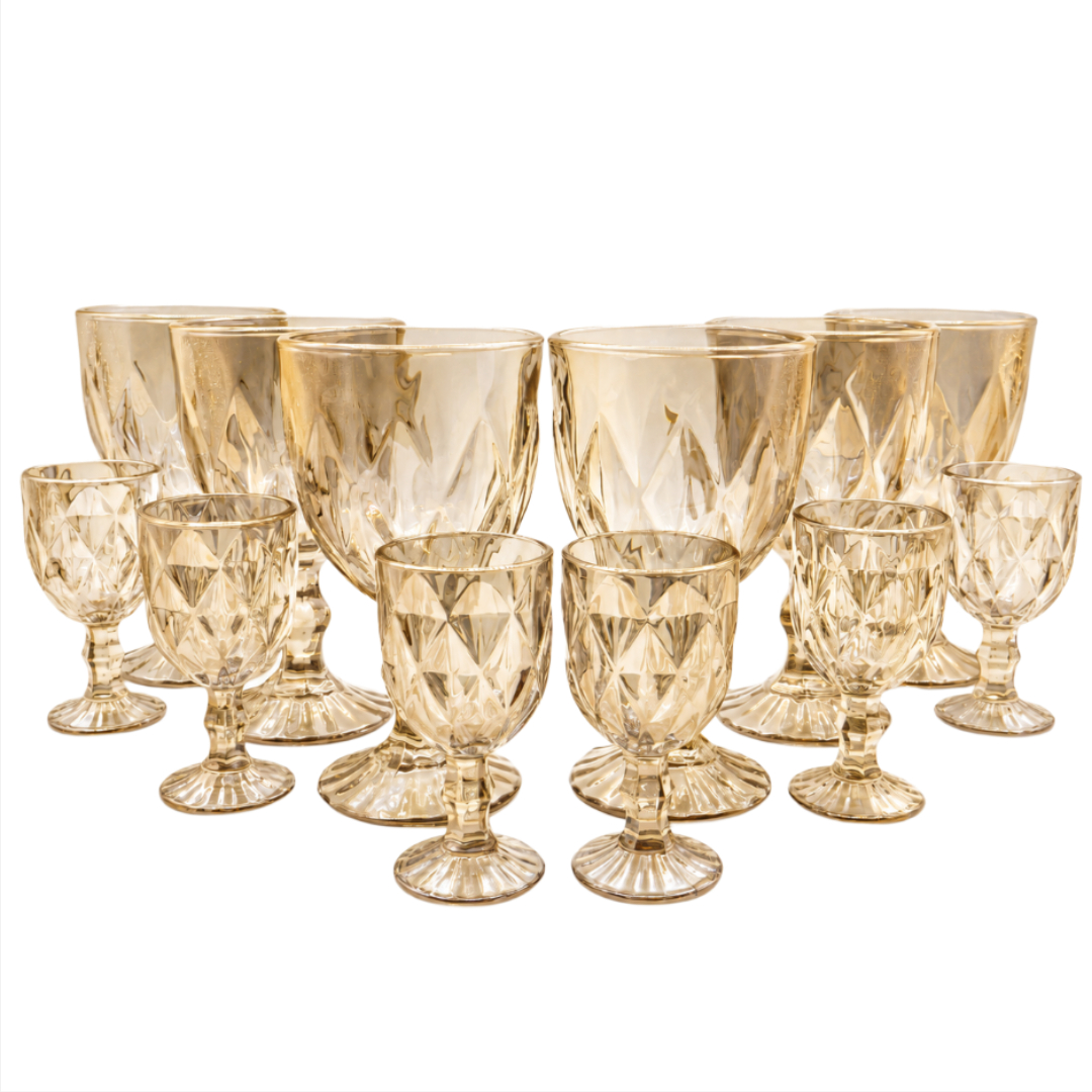 Set 6 + 6 pahare de vin și tărie, M27-174, aurii, sticlă, 300 ml, 60 ml - thumbs image 2