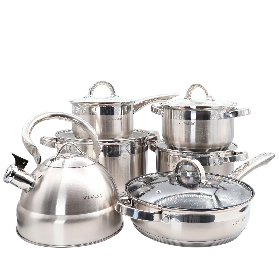 Set din 12 piese Vicalina VL-3018, oțel inoxibil, (24 cm - 6.2 L), (20 cm - 3.7 L), (18 cm - 2.6 L), (16 cm - 2.1 L), (24 cm - 3 L), 2.5 L