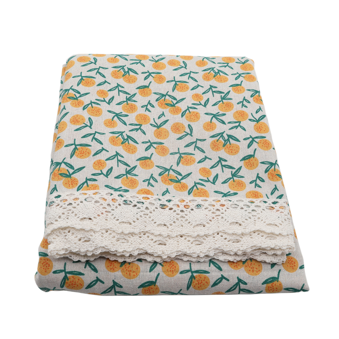 Față de masă cu dantelă, M24-160-3, Poliester, bej, imprimeu cu mandarine, 150cm*180cm - thumbs image 1