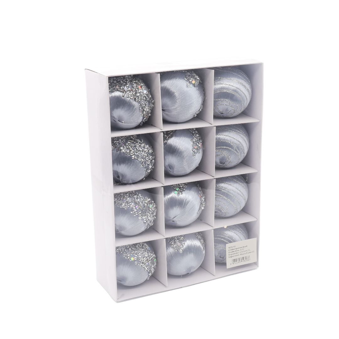 M23-93 Set 12 jucării pentru brad catifea sure (1/60 buc) - Gri